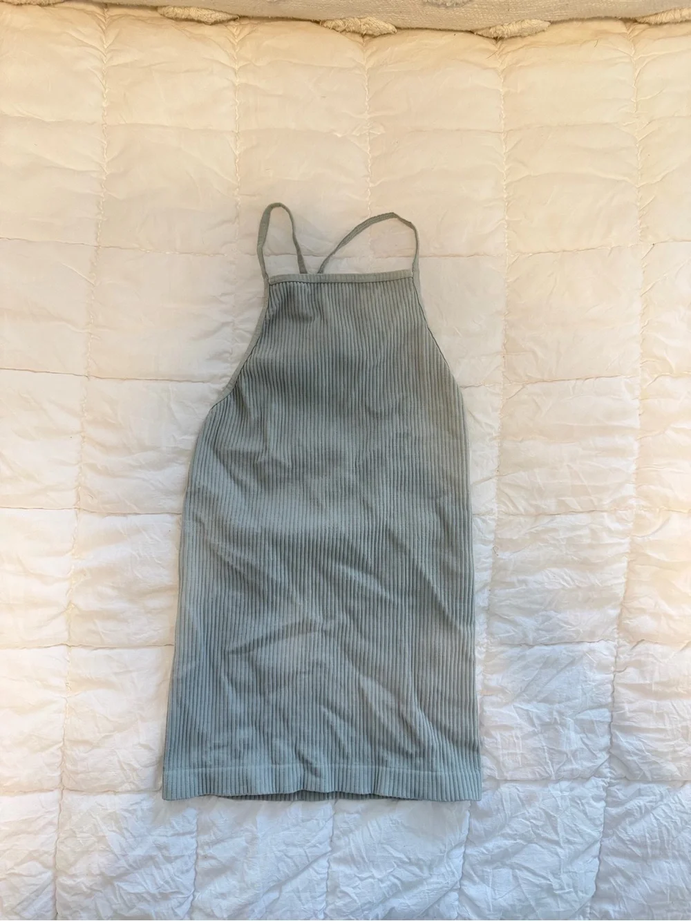 Free People Sage Green Ribbed Halter Dress